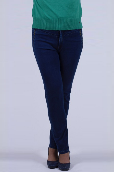 Afbeelding van Jeans met elastische band en rits en knoop